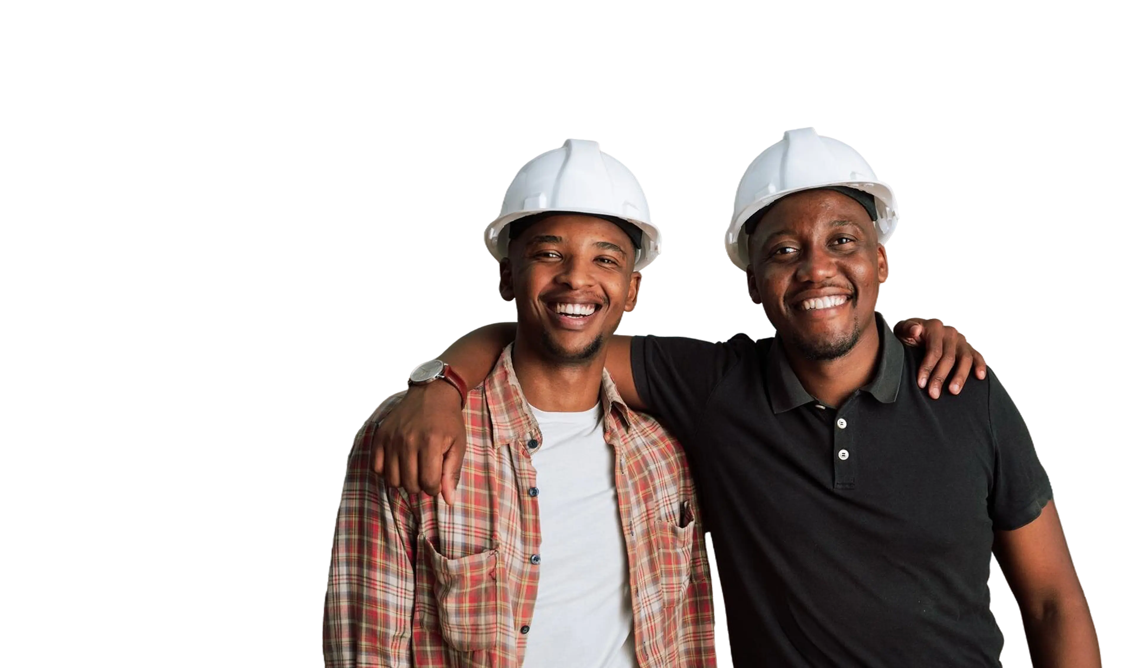 Colleagues in warehouse with hardhats