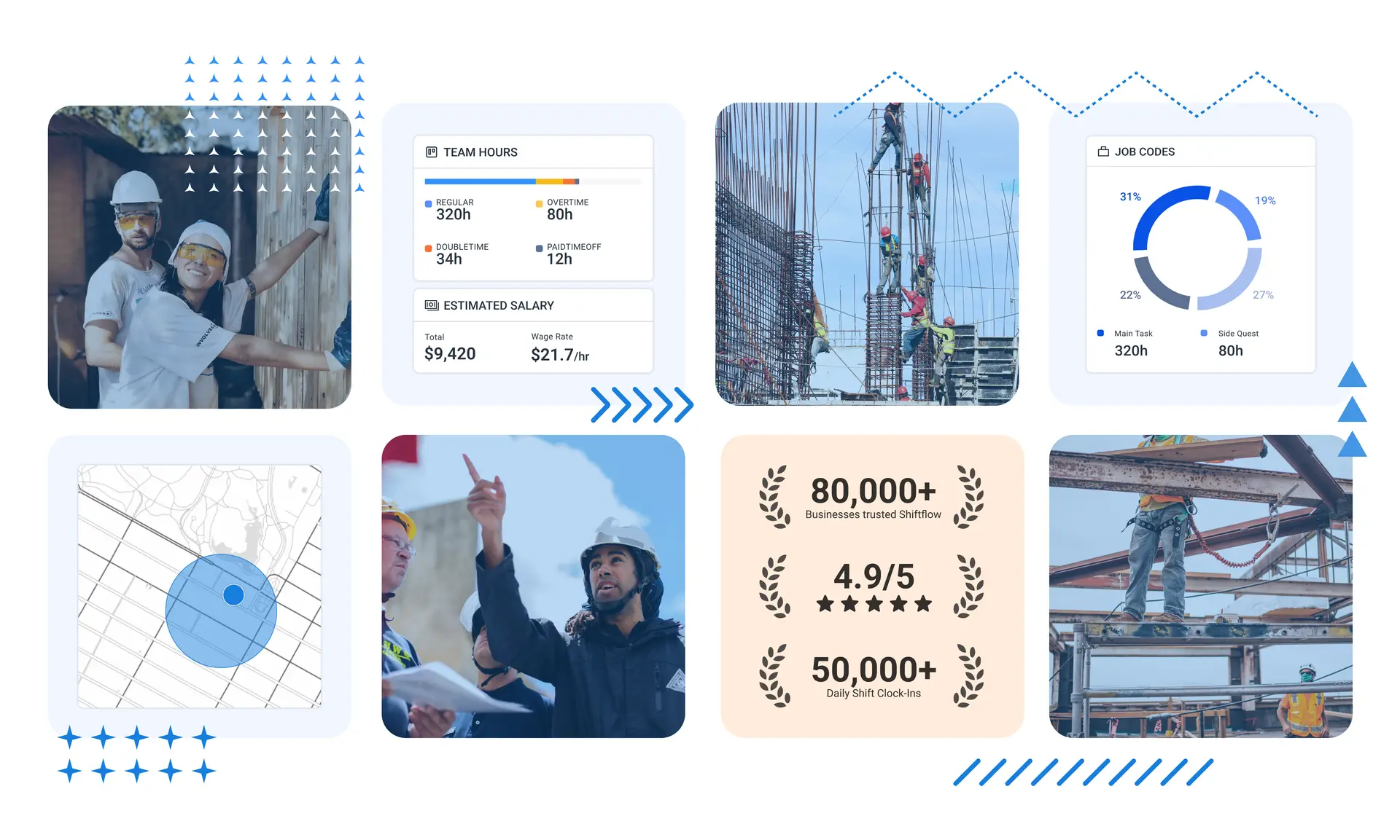 Construction crew collaborating on site