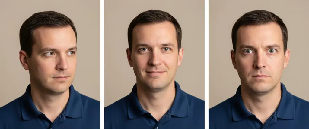 Three portraits: brief glances, appropriate eye contact, over‑intense stare