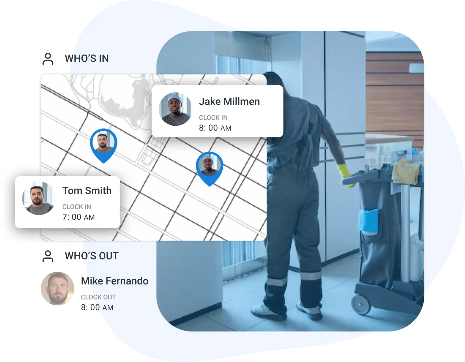 GPS-powered location accuracy inside ShiftFlow for cleaning crews