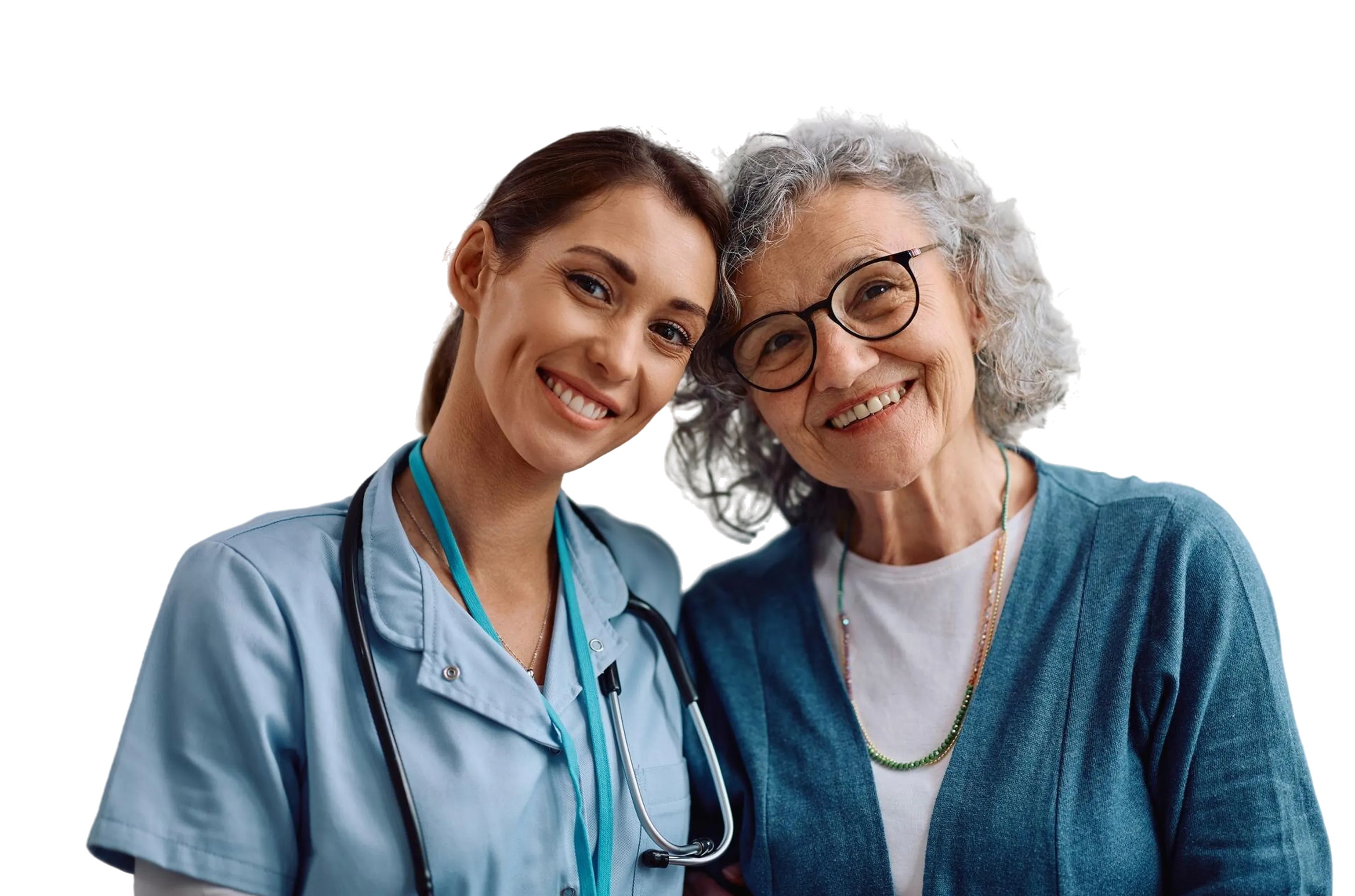Senior woman with nurse during home visit