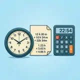 Illustration of an analog clock, time math, and a calculator display