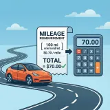 Illustration of a car, reimbursement receipt, and calculator on a road backdrop