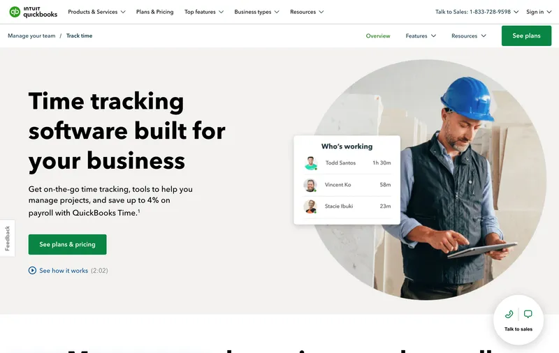 QuickBooks Time tracking software homepage