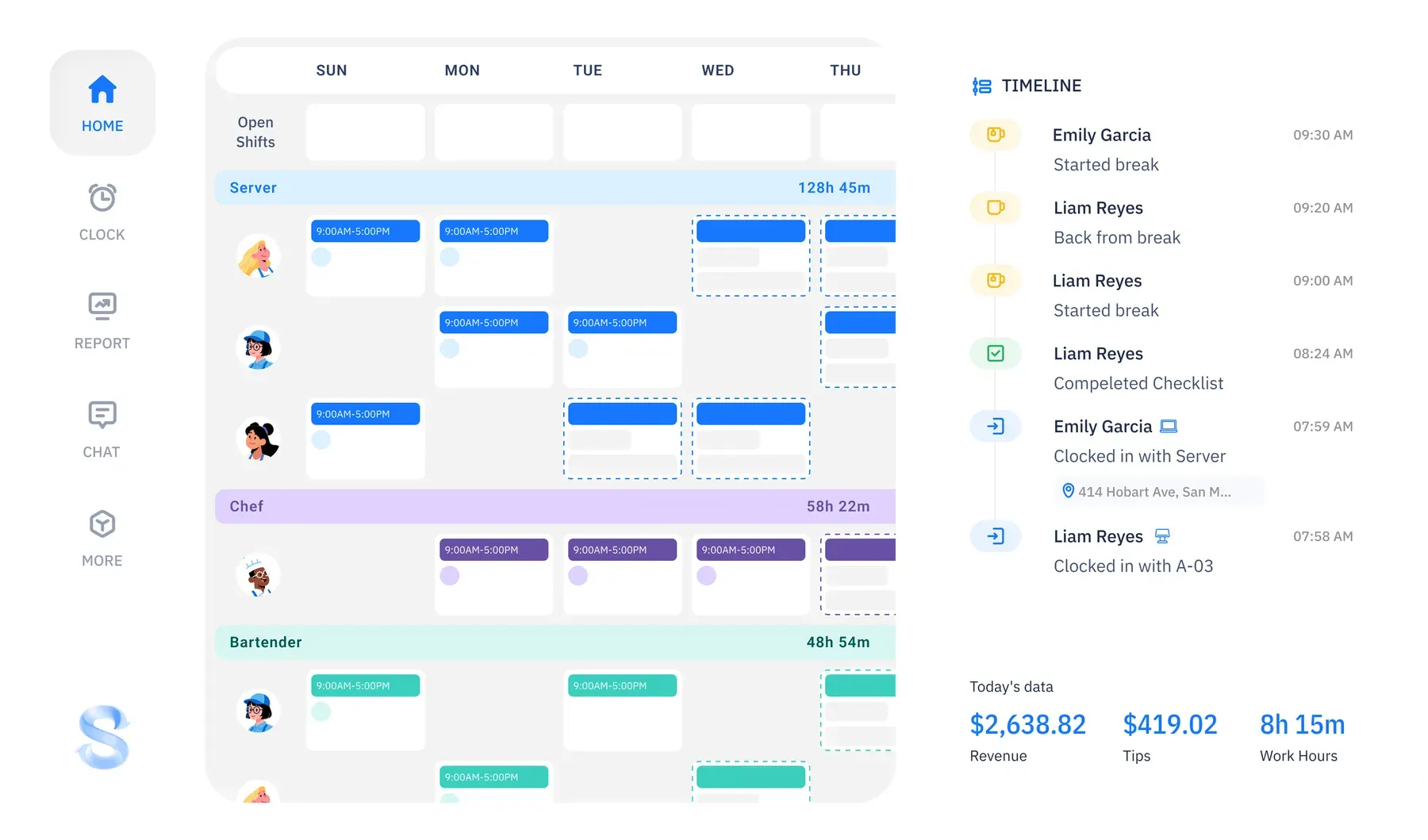 ShiftFlow restaurant schedule and timeline dashboard