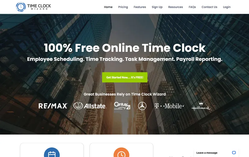 Time Clock Wizard free online time clock homepage