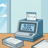 Illustration of a time clock with work shift tracking interface